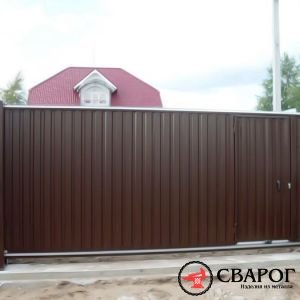 Откатные ворота «Вепрь» с простым узором из профлиста фото2