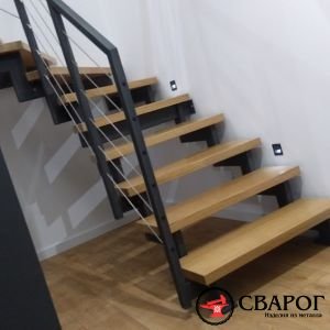 Лестница на двух косоурах с тросовами перилами "Котор" фото4